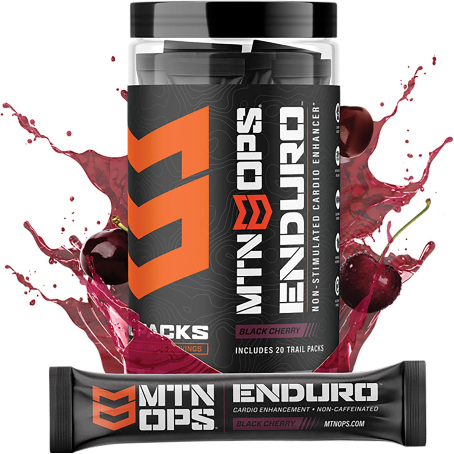 MTN OPS Enduro Non-Stimulated Cardio Enhancer – Black Cherry Trail Pack, 20 CT canister with individual stick pack