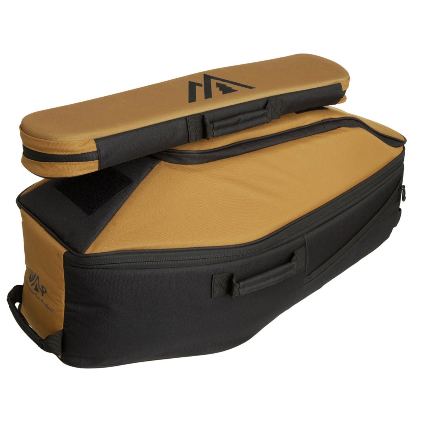 October Mountain SX Crossbow Case in Brown and Black – angled view with quiver pocket attached