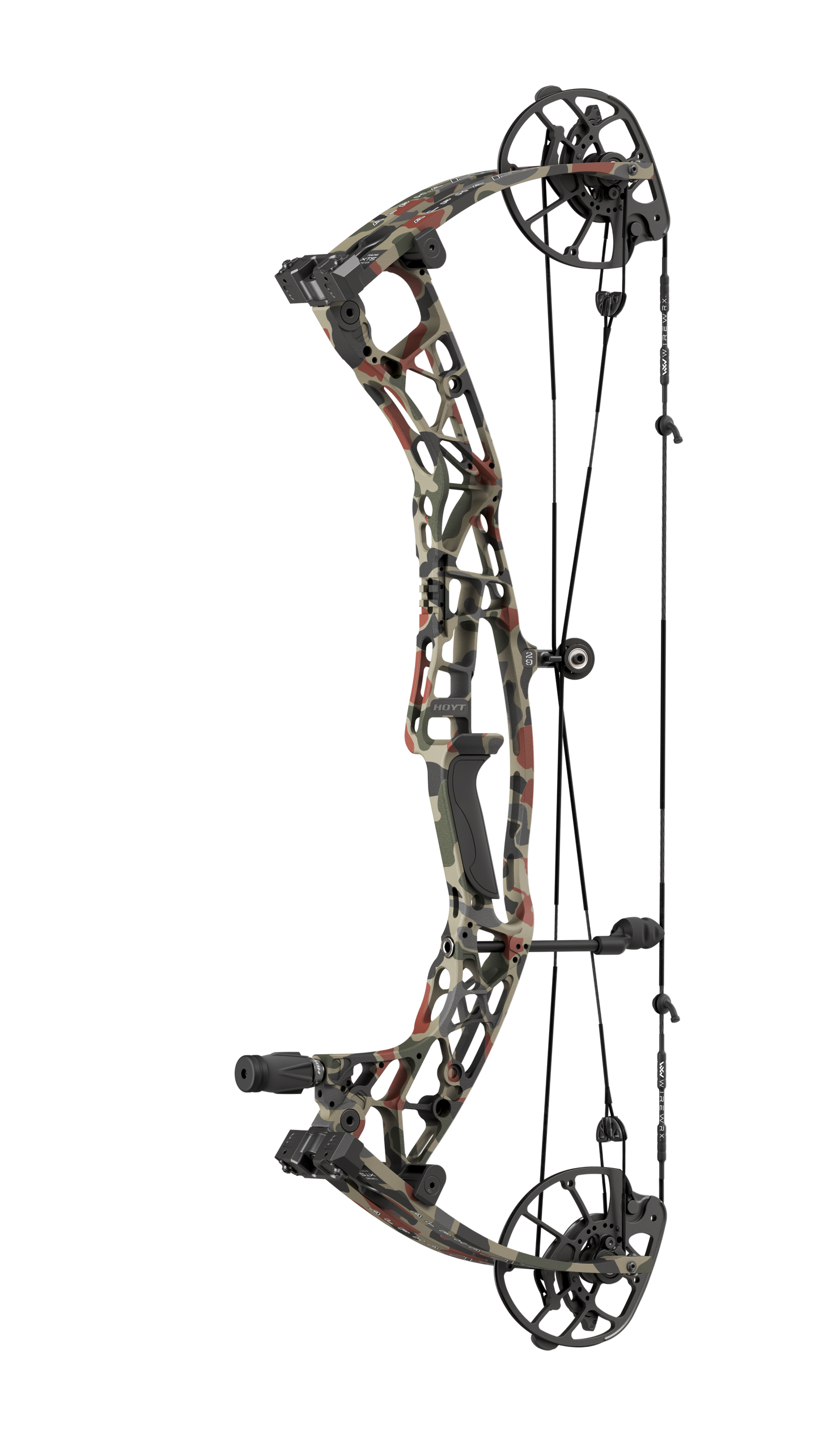 Hoyt AX-3 29 compound bow in Duck Camo finish with waterfowl-inspired camouflage pattern, compact hunting setup, and durable performance design.