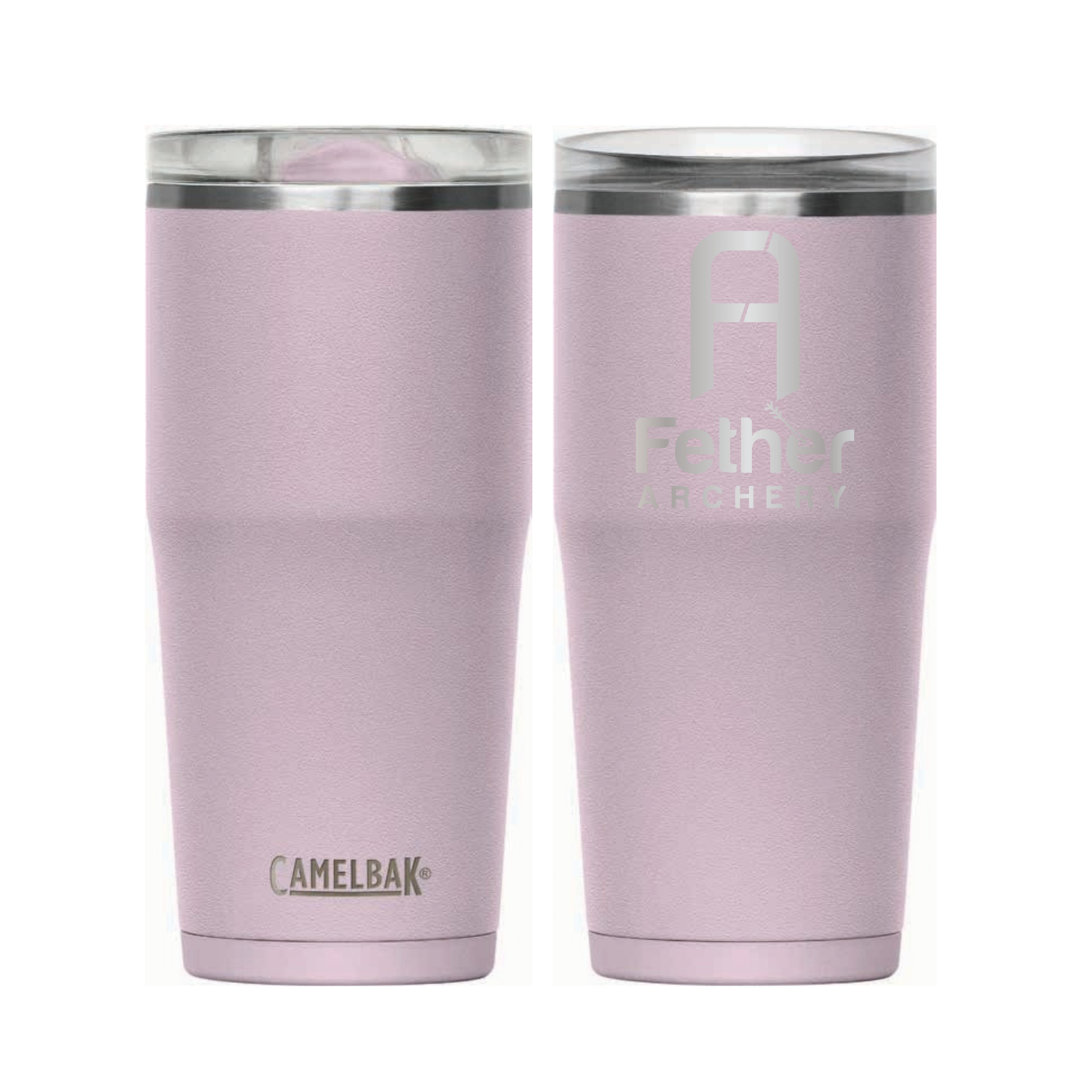 CamelBak Thrive 20 oz tumbler in Purple Sky with Fether Archery logo