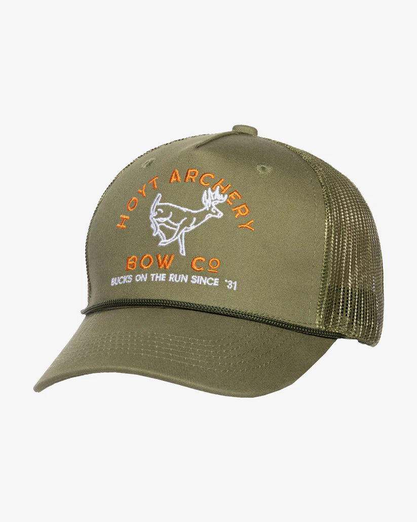 Green cap with Hoyt Archery Bow Co logo on a white background