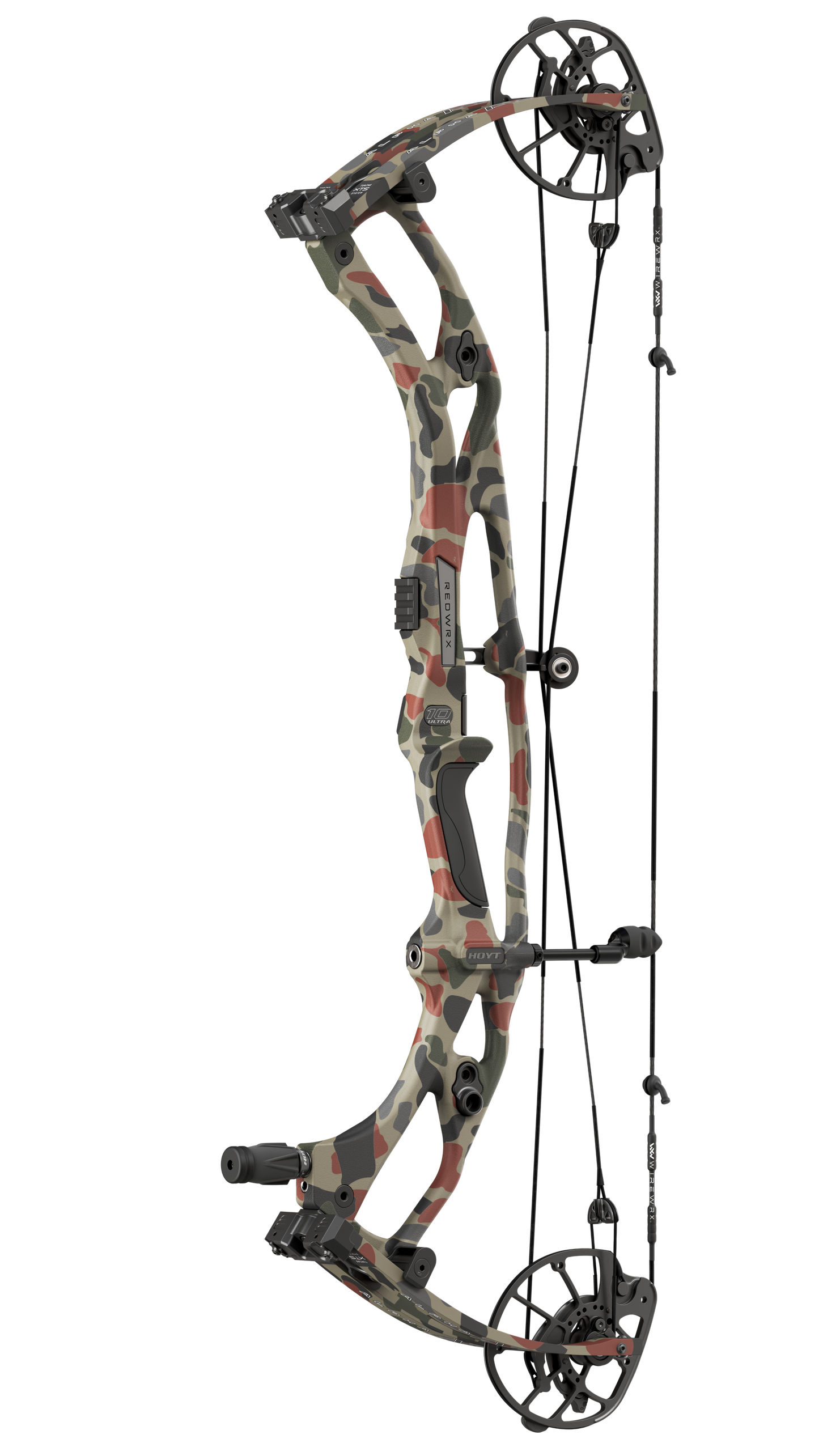Hoyt Carbon RX-10 Ultra compound hunting bow in Duck Camo finish with waterfowl-inspired camouflage pattern, lightweight carbon build, and precision hunting performance.