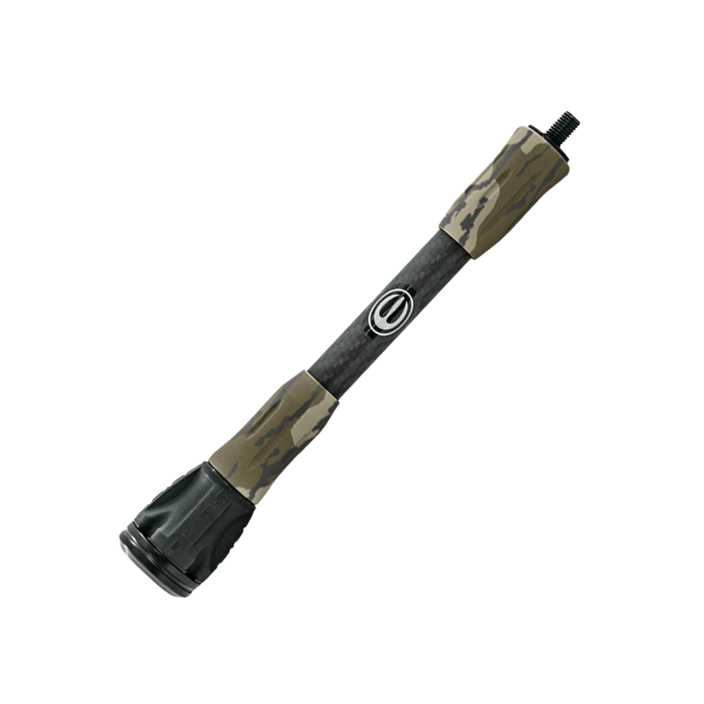 Elite Carbon Micro Stabilizer 8" in Mossy Oak Bottomland – bow stabilizer on white background