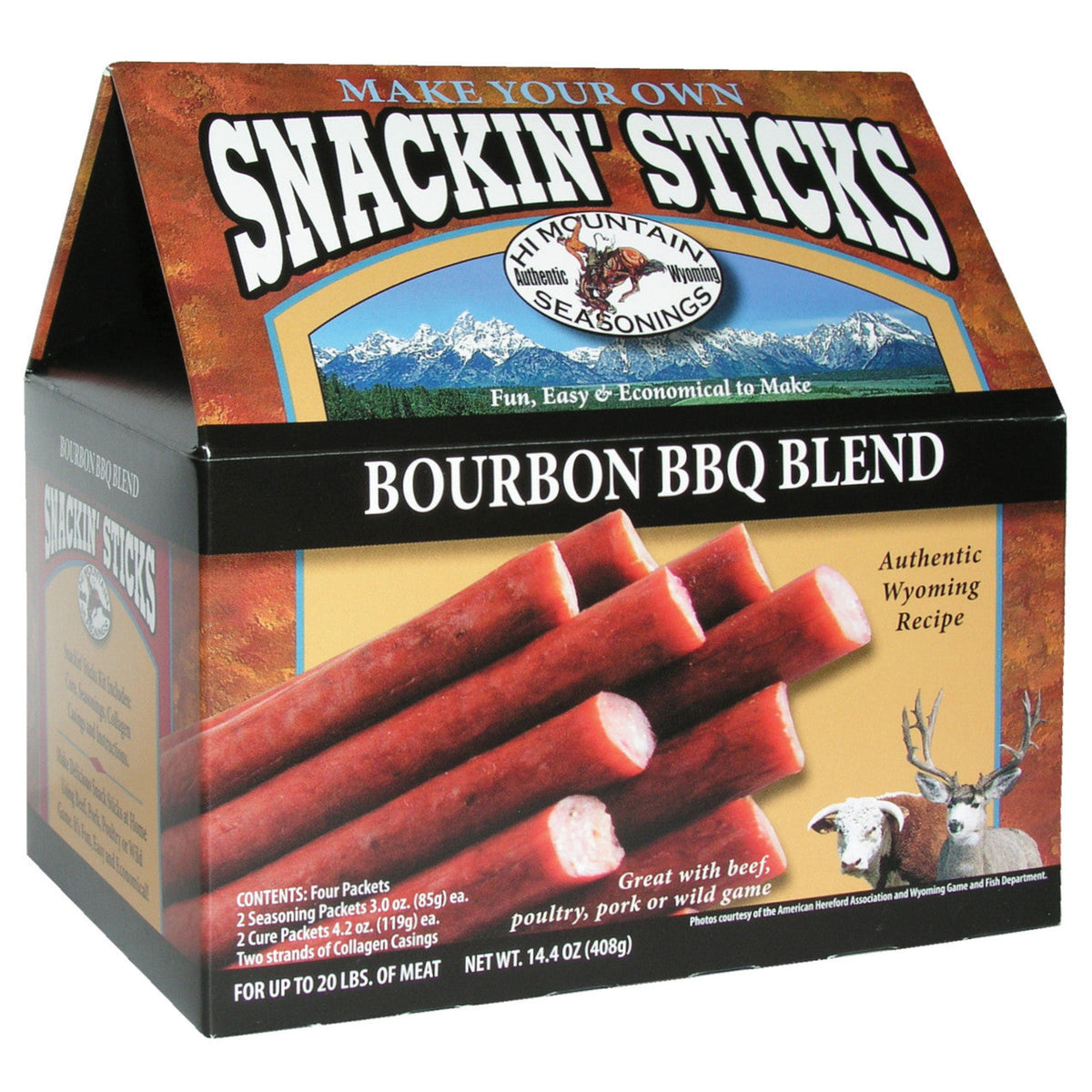 Hi Mountain Seasonings Snackin' Sticks Kit – Bourbon BBQ Blend, seasons up to 20 lbs of wild game or beef
