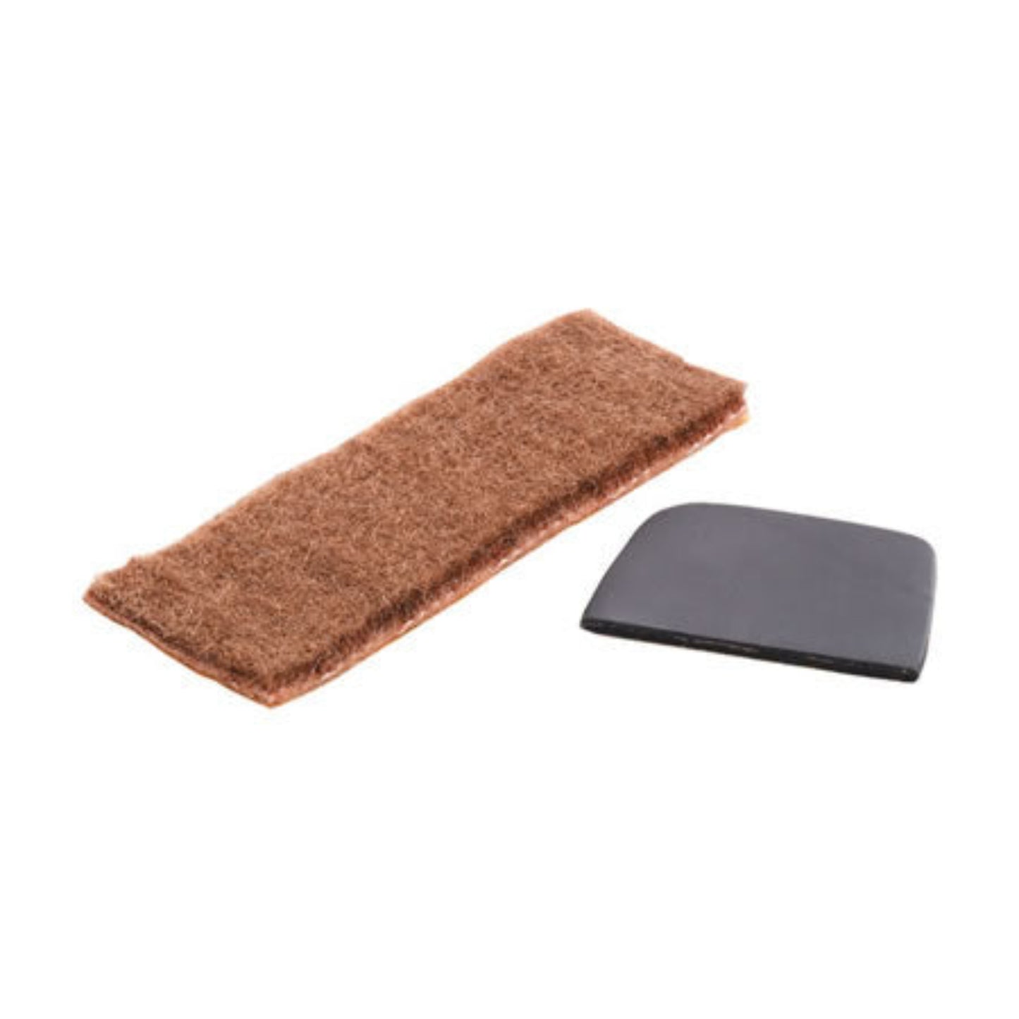 Bear Archery traditional hair arrow rest showing natural hair pad and black adhesive backing plate on white background