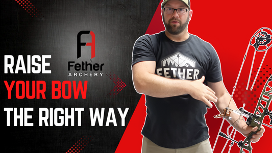 Archer demonstrating correct bow raising technique to align front shoulder for improved shot stability