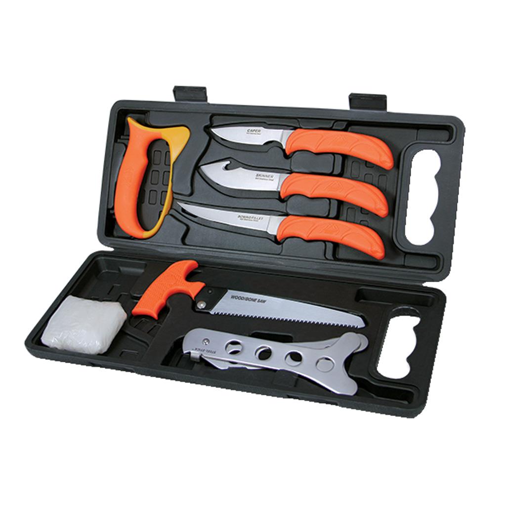 Outdoor Edge Wild-Pak butcher kit open with knives displayed – hunting knife set for field dressing and game processing