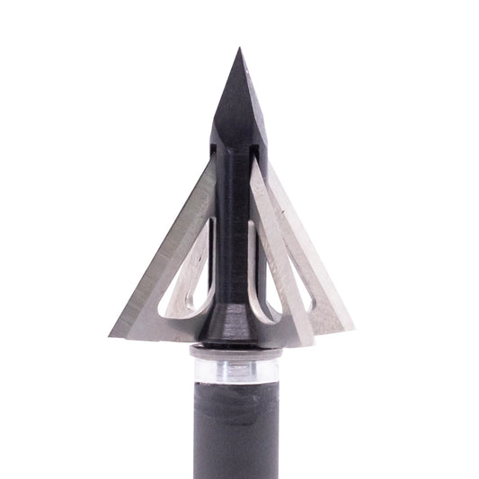 Slick Trick Crossbow Trick fixed blade broadhead front view showing 1-1/8-inch cutting diameter and super steel ferrule