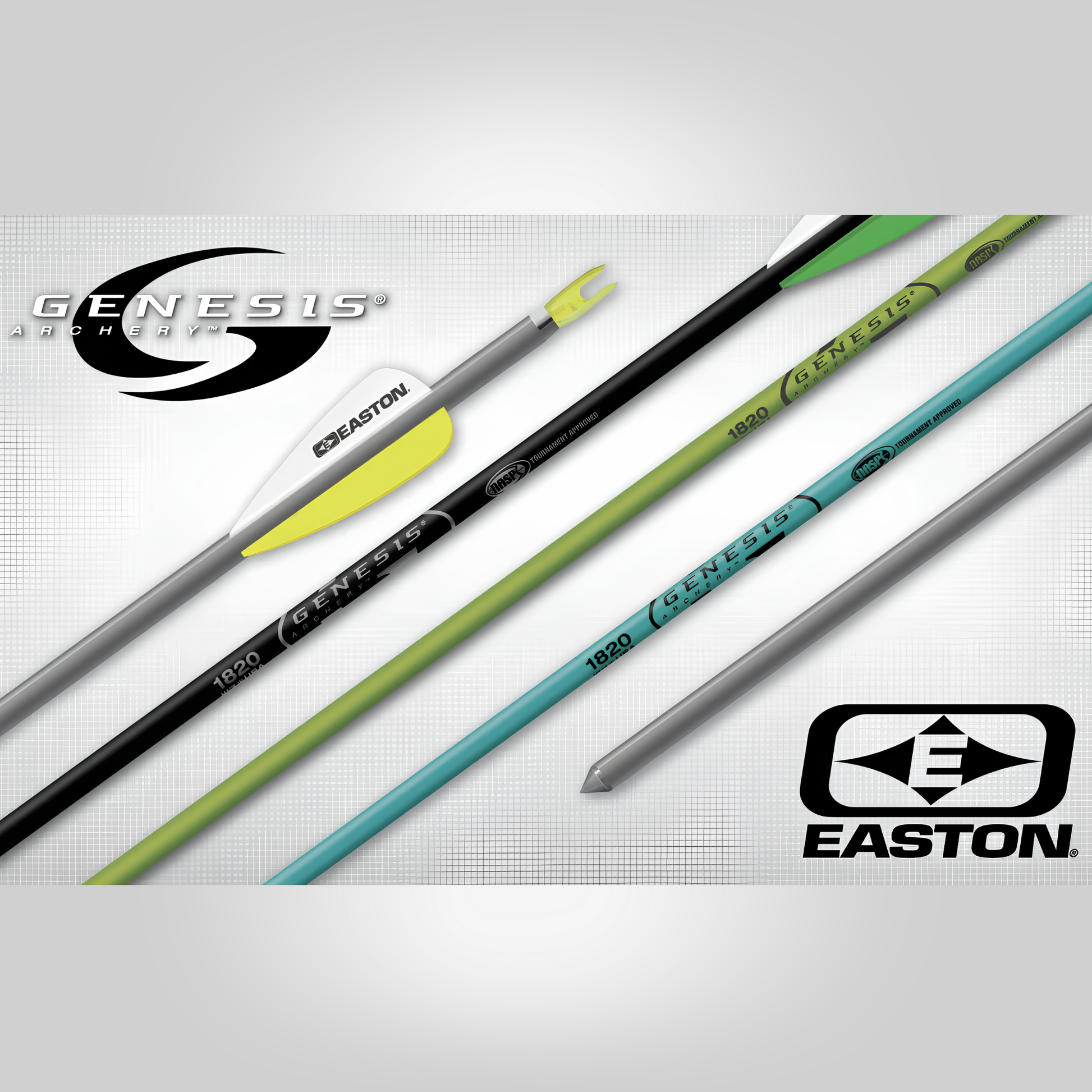 Easton Genesis 1820 Arrows in Black, Green, and Teal – NASP-approved aluminum arrows with pre-installed nocks and target points for school archery programs