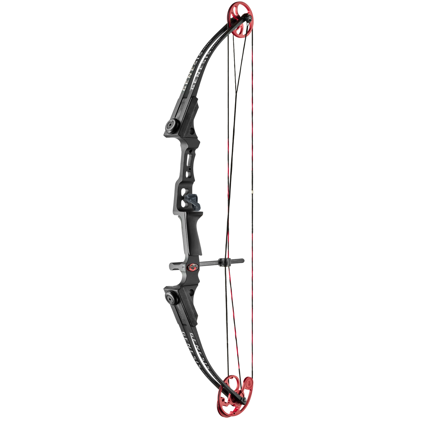 Black Genesis Mini compound bow with red cam — 2 lb lightweight beginner archery bow
