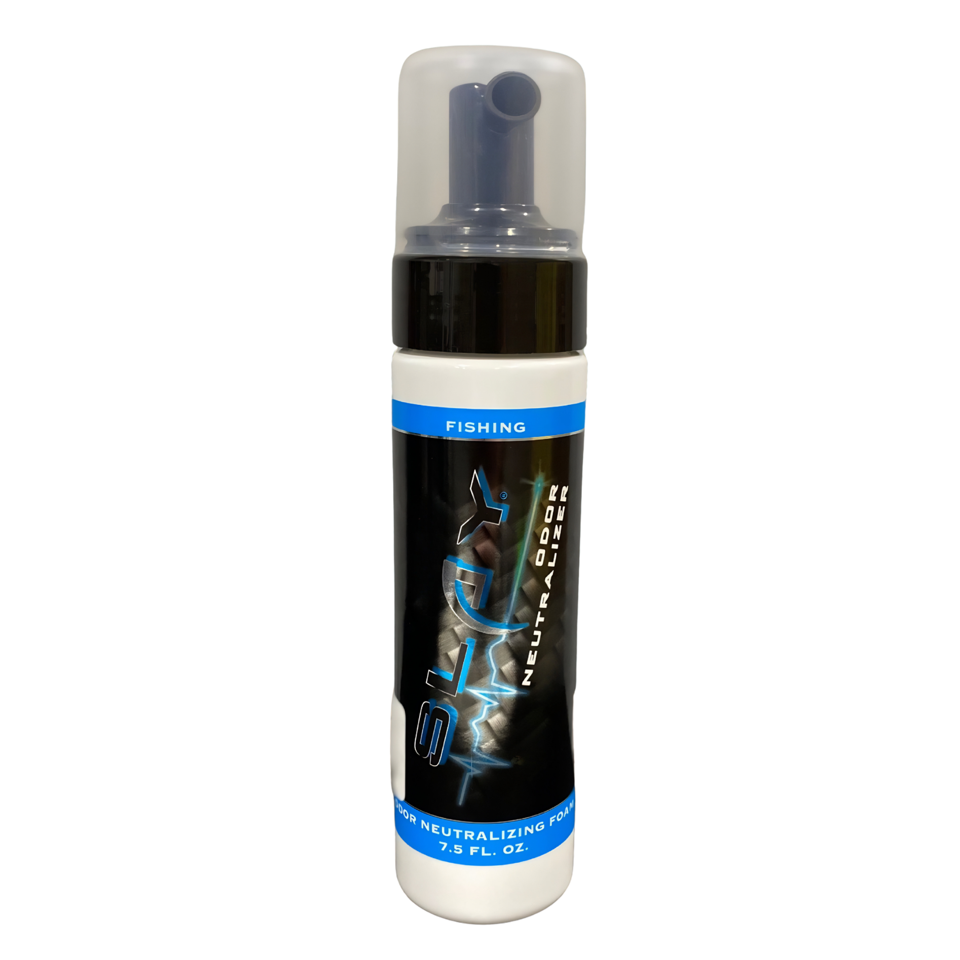 Slay odor neutralizing foam bottle by sportsman scent solutions for eliminating fish and human odors on hands and fishing lures. 