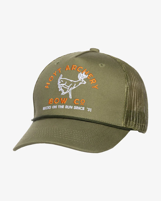 Green cap with Hoyt Archery Bow Co logo on a white background