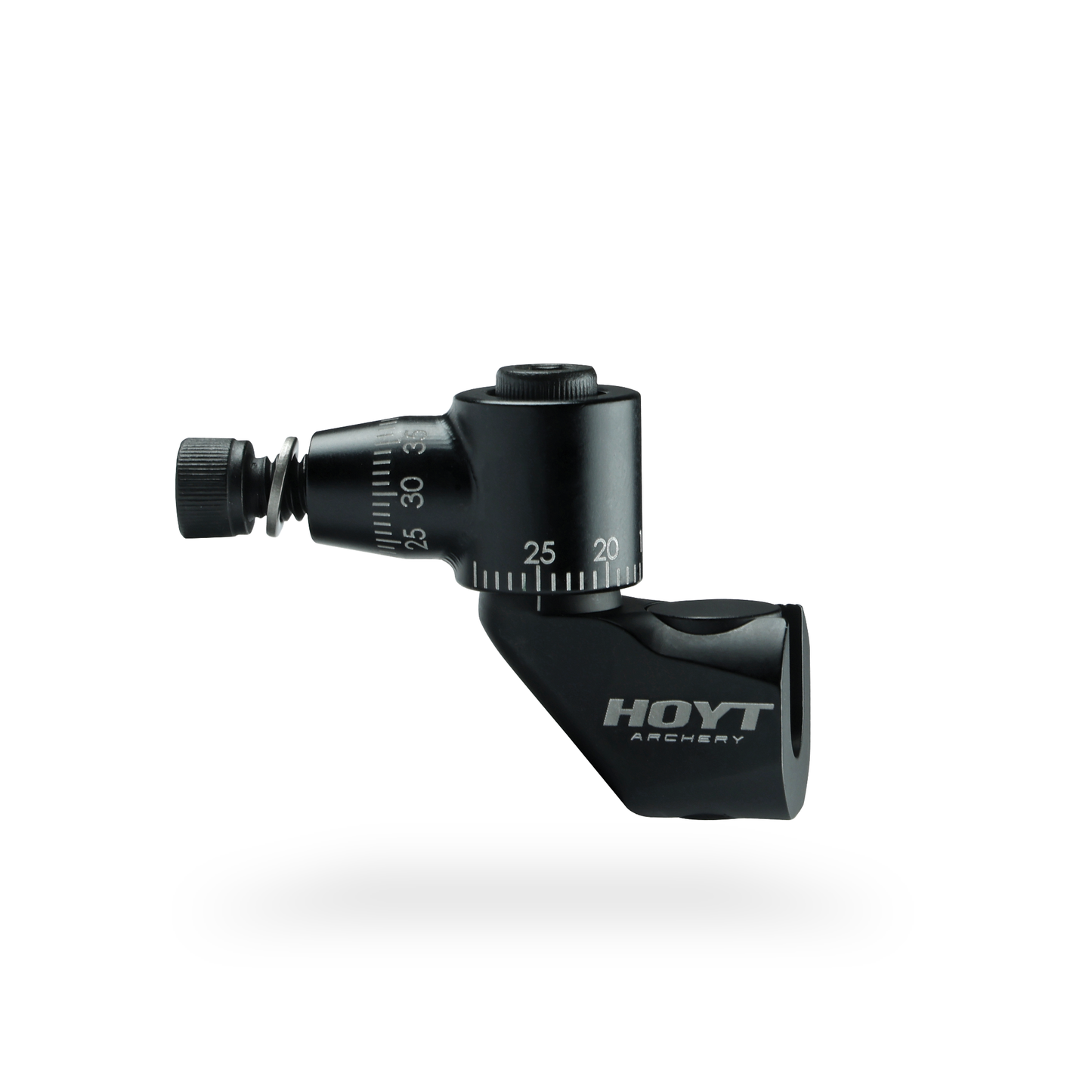 Hoyt SL Sidebar Mount in matte black, showing adjustment scale and hex bolt attachment, on white background