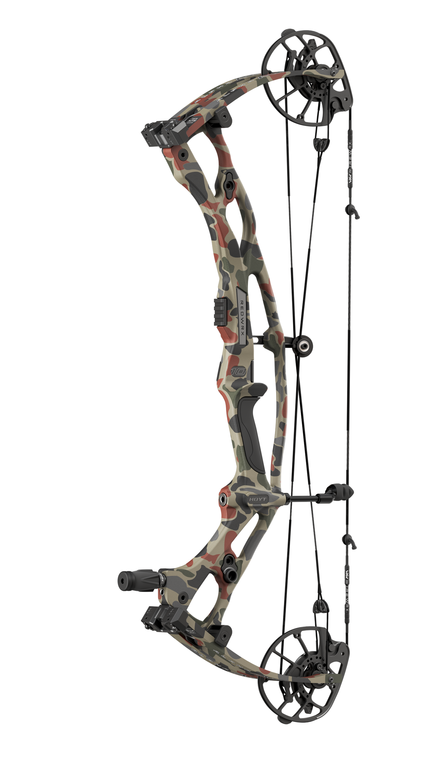 Hoyt Carbon RX-10 compound hunting bow in Duck Camo finish with waterfowl-inspired camouflage pattern, lightweight carbon riser, and durable hunting design.