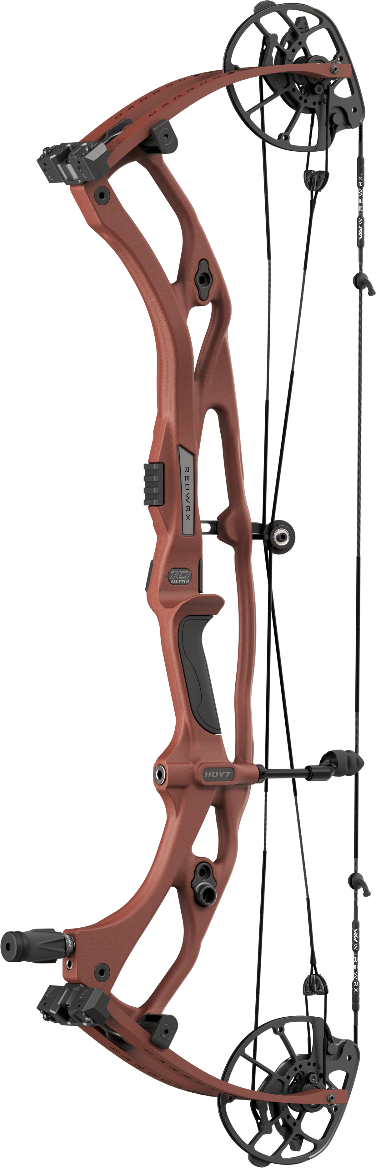 Hoyt Carbon RX-10 Ultra compound hunting bow in Georgia Clay finish featuring lightweight carbon construction, enhanced stability design, and smooth high-performance draw cycle.