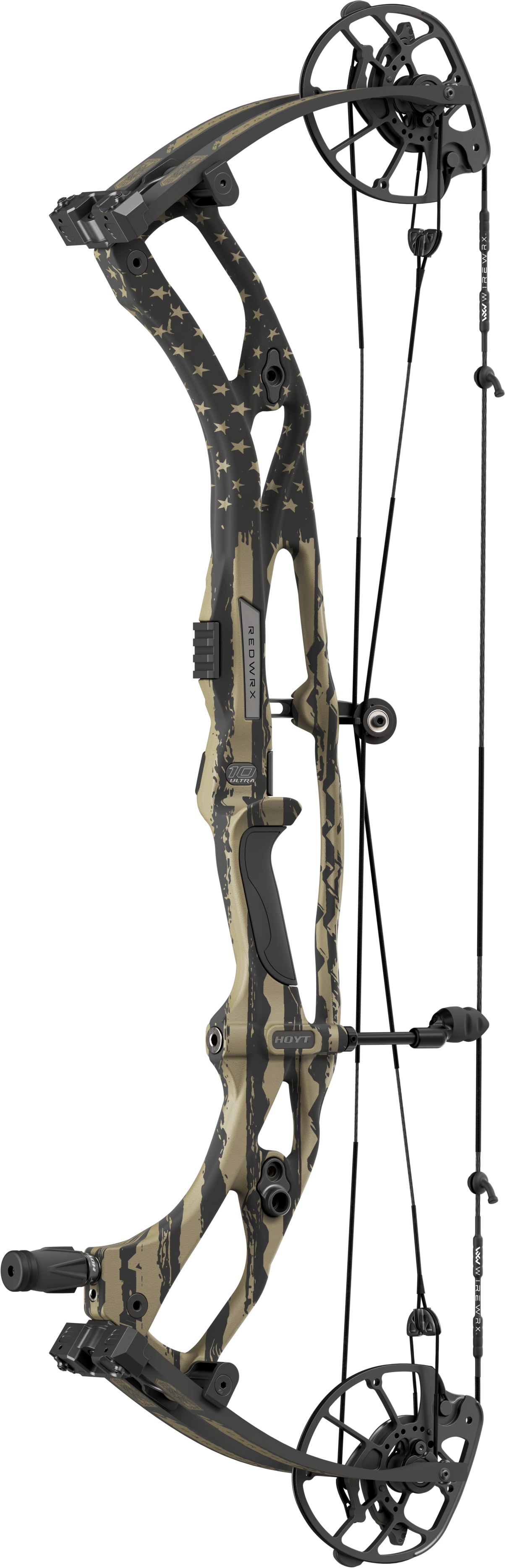 Hoyt Carbon RX-10 Ultra compound hunting bow in America 250 finish with patriotic-inspired design, lightweight carbon construction, and precision hunting performance.