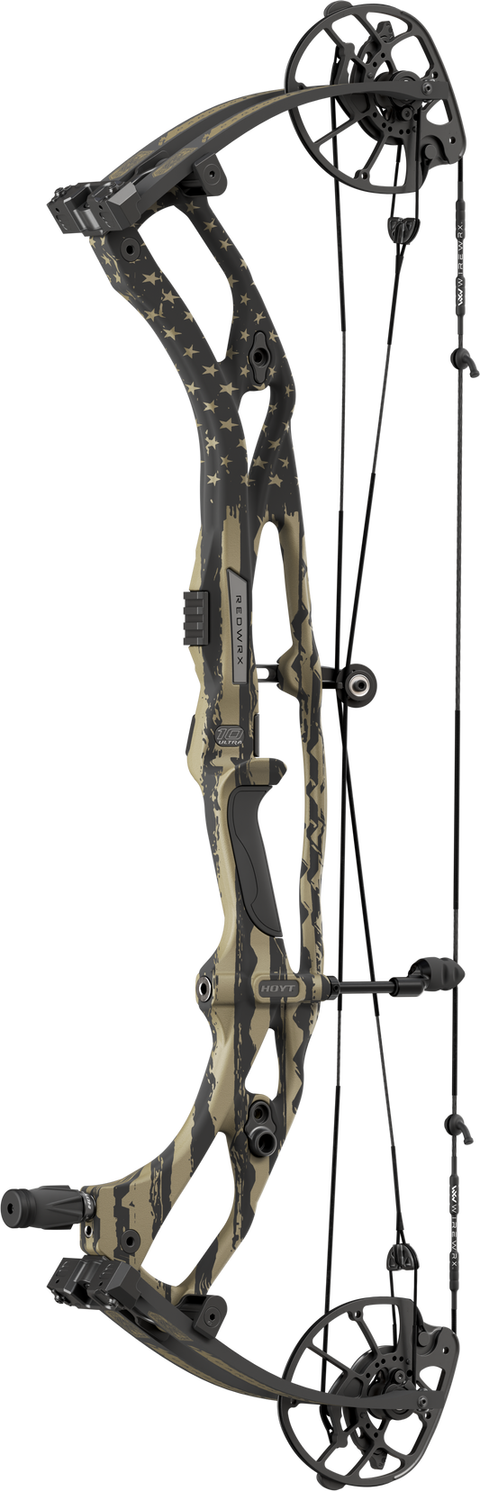 Hoyt Carbon RX-10 Ultra compound hunting bow in America 250 finish with patriotic-inspired design, lightweight carbon construction, and precision hunting performance.