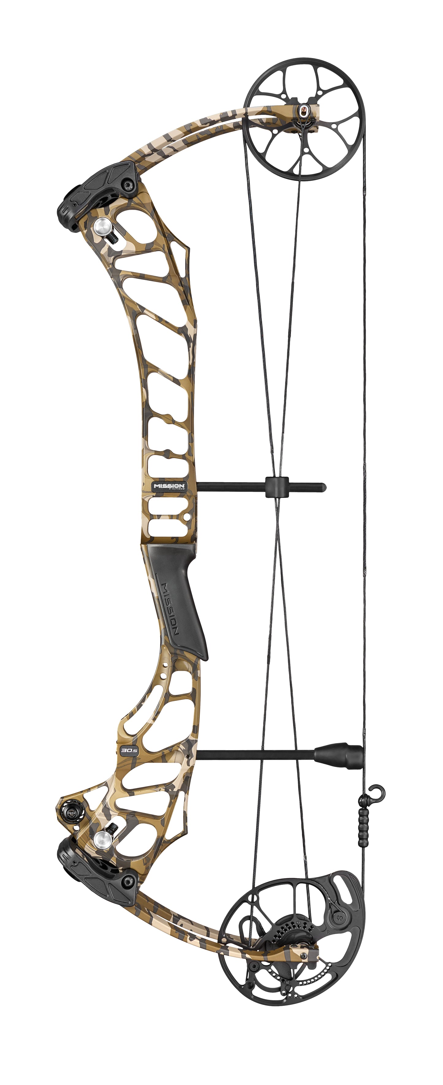 2026 Mission STRYDE 30.5 Compound Bow in Mossy Oak Bottomland — profile view