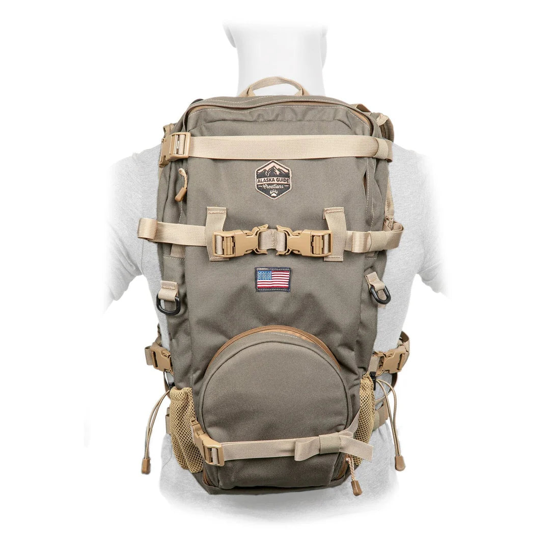 Alaska Guide Creations SCOUT hunting backpack in ranger green, lightweight day pack with weapon carry system